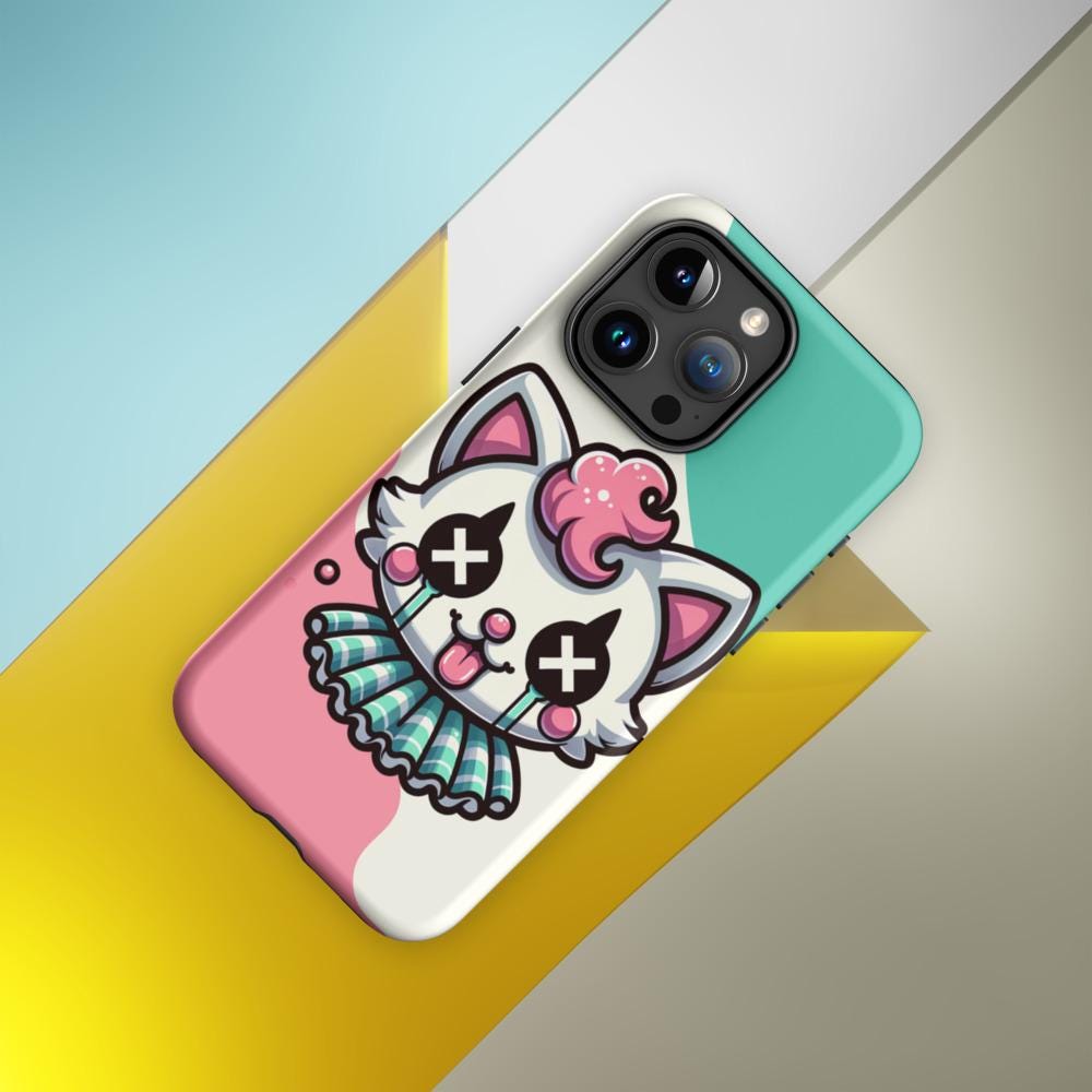Creepy Cute Weirdcore Kitty Cat Clown Clowncore Grunge Pastel Goth Tough Case for iPhone®