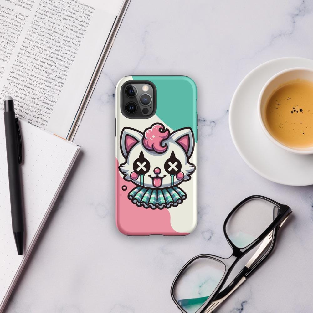 Creepy Cute Weirdcore Kitty Cat Clown Clowncore Grunge Pastel Goth Tough Case for iPhone®