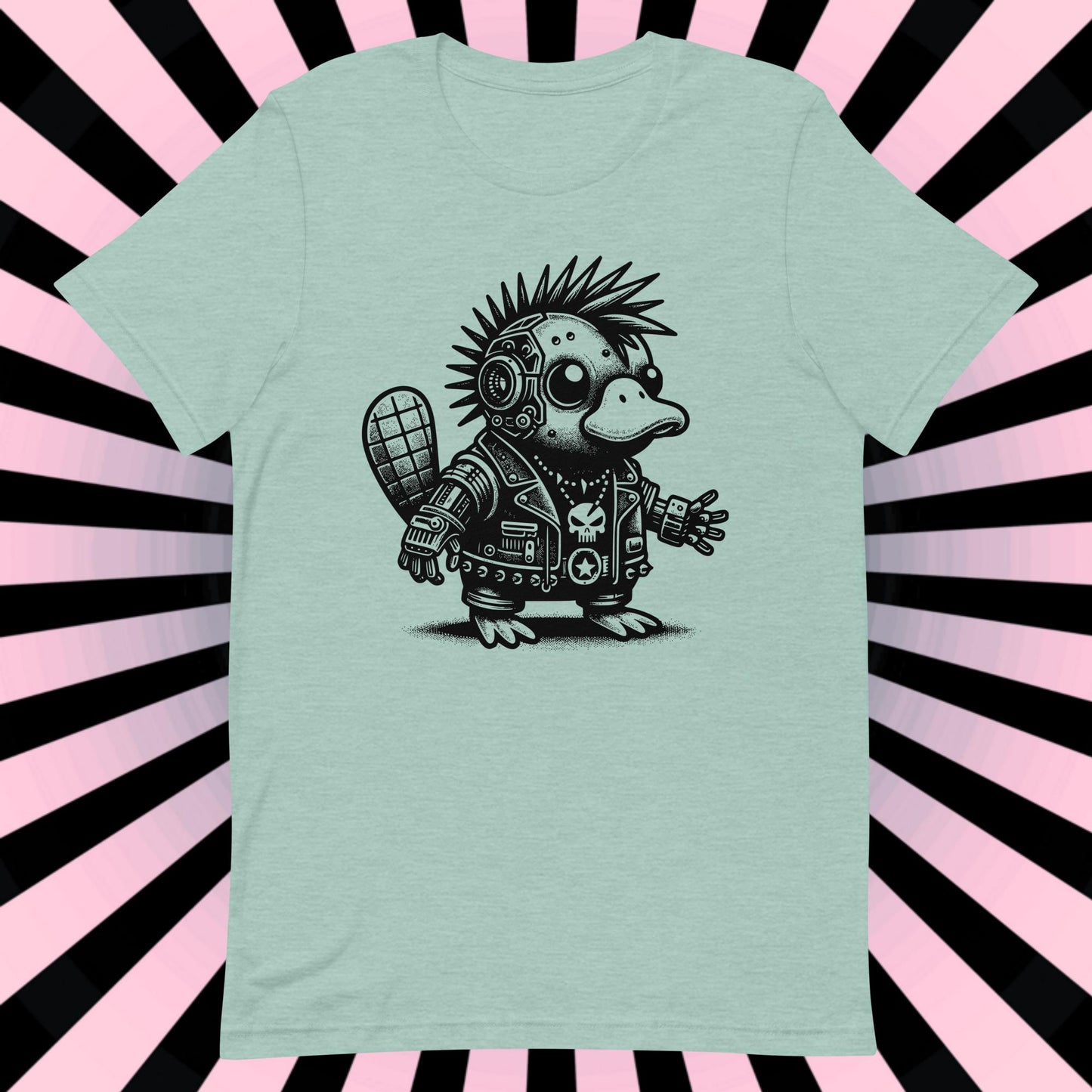 Cyborg Platypus Tee Kawaii Cyberpunk & Y2K Pastel Goth Techwear Platypus Shirt in Whimsigoth Warcore Style