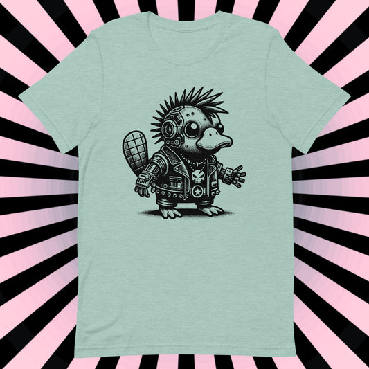 Cyborg Platypus Tee Kawaii Cyberpunk & Y2K Pastel Goth Techwear Platypus Shirt in Whimsigoth Warcore Style