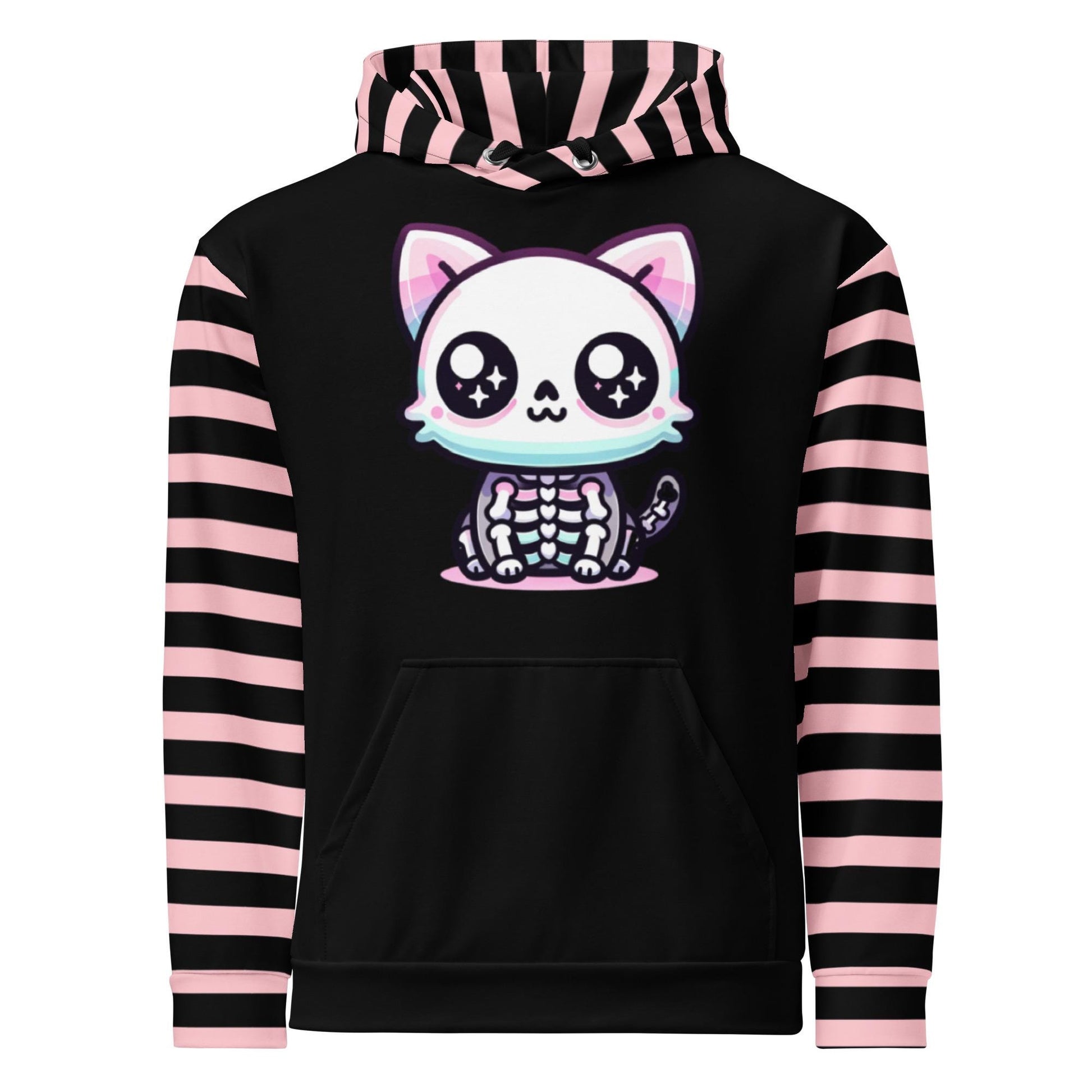 Cute Weirdcore Skeleton Kitty Cat Unisex Hoodie Pastel Grunge Goth Kidcore Long Sleeve Graphic Hoodie