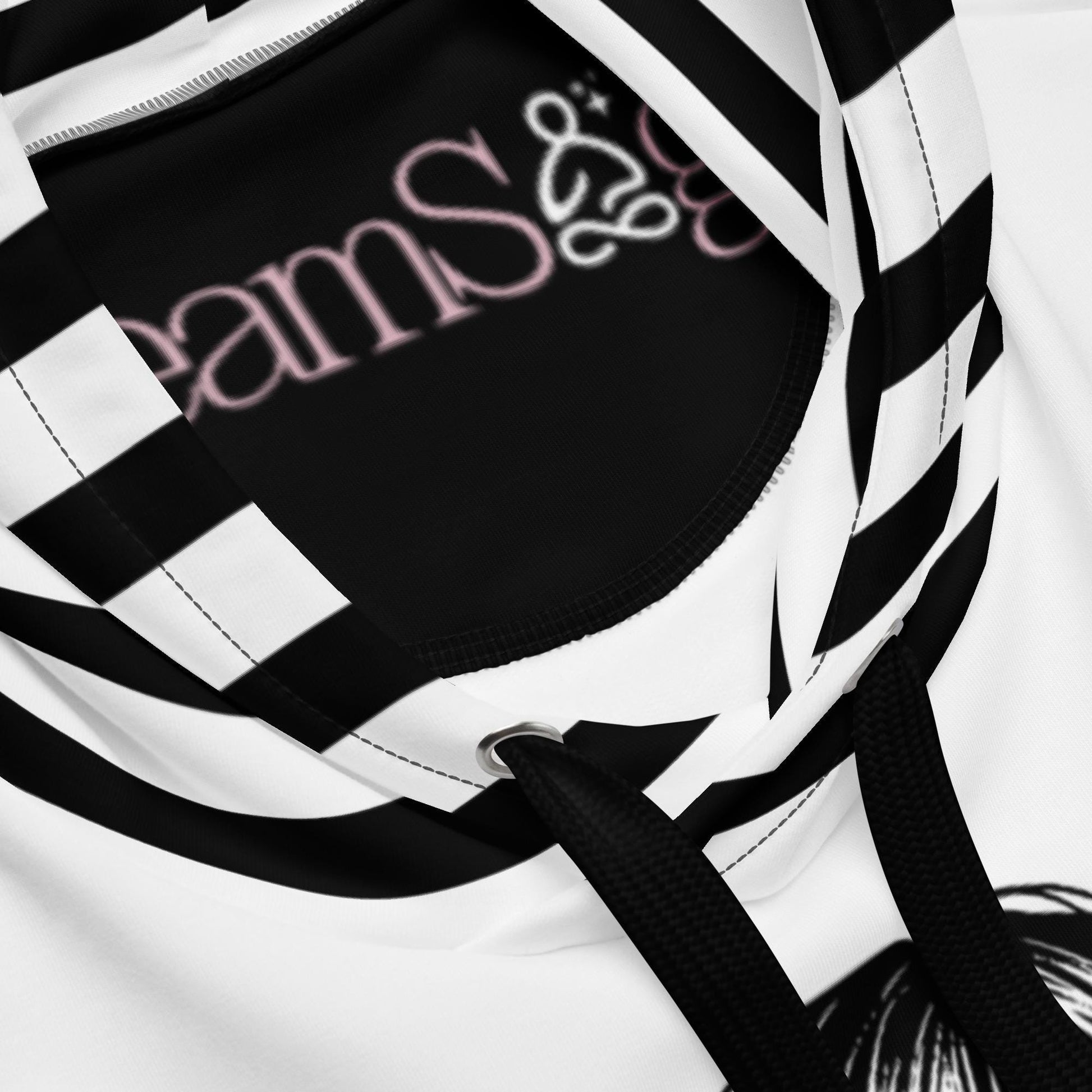 Black and White Screaming Gothic Girl Striped Pastel Goth Grunge Y2K Long Sleeve Unisex Hoodie