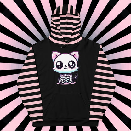 Cute Weirdcore Skeleton Kitty Cat Unisex Hoodie Pastel Grunge Goth Kidcore Long Sleeve Graphic Hoodie