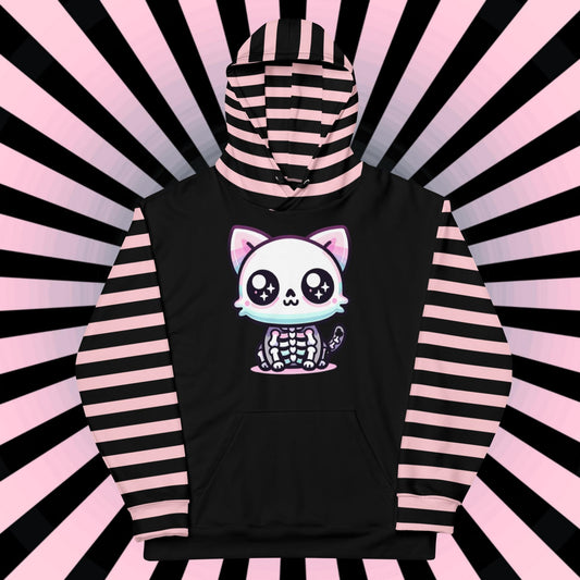 Cute Weirdcore Skeleton Kitty Cat Unisex Hoodie Pastel Grunge Goth Kidcore Long Sleeve Graphic Hoodie