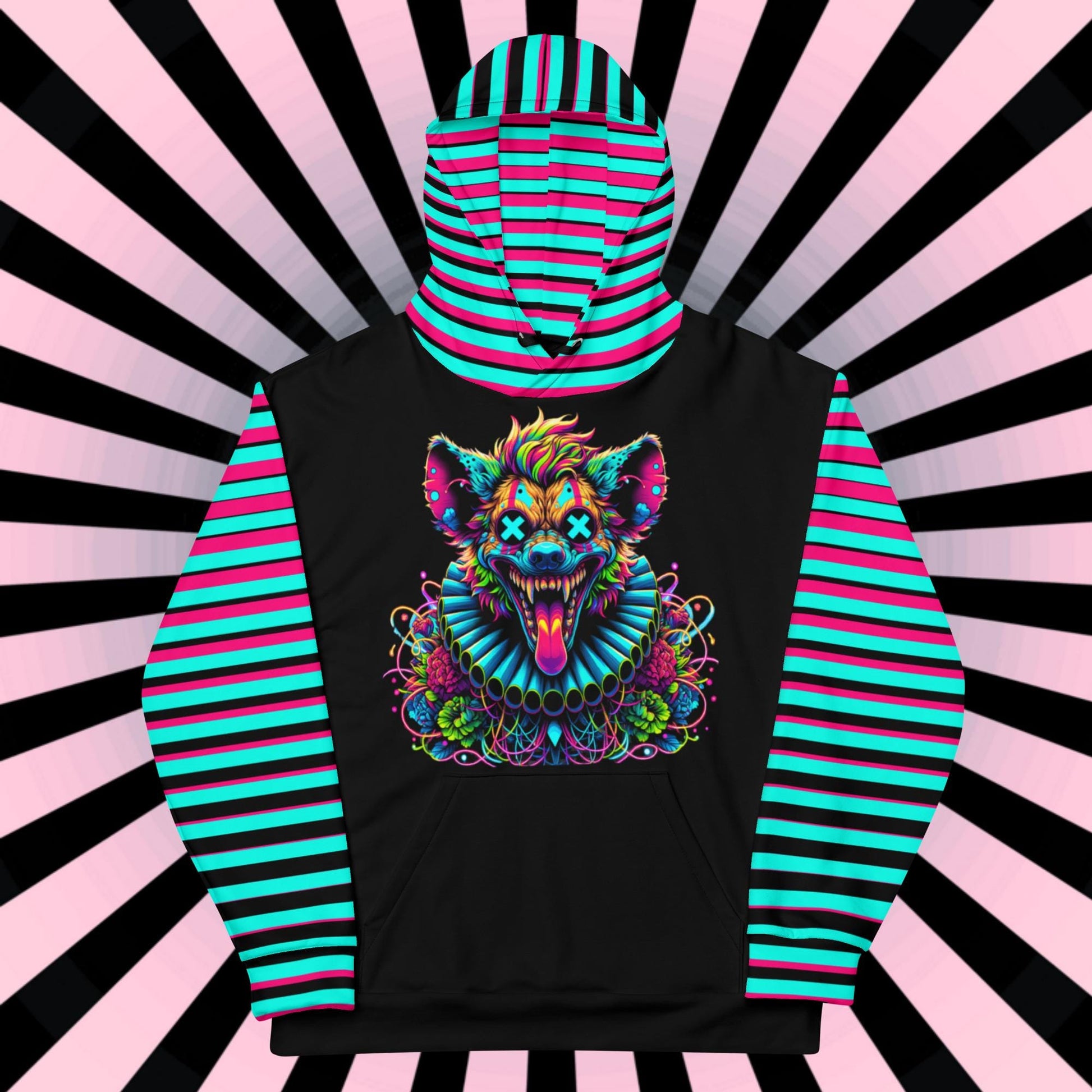 Striped Creepy Neon Goth Weirdcore Hyena Clown Graphic Unisex Hoodie Y2K Clowncore Grunge Shirt