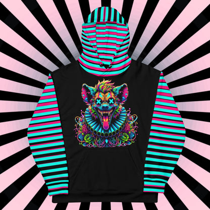 Striped Creepy Neon Goth Weirdcore Hyena Clown Graphic Unisex Hoodie Y2K Clowncore Grunge Shirt