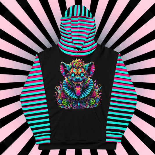 Striped Creepy Neon Goth Weirdcore Hyena Clown Graphic Unisex Hoodie Y2K Clowncore Grunge Shirt