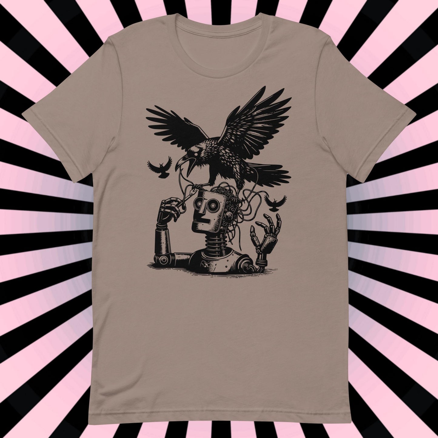 Raven Shirt Robot vs Raven Crewneck Tee Warcore Techwear Steampunk Shirt Warcore Style T-Shirt Unique Pastel Goth Gift