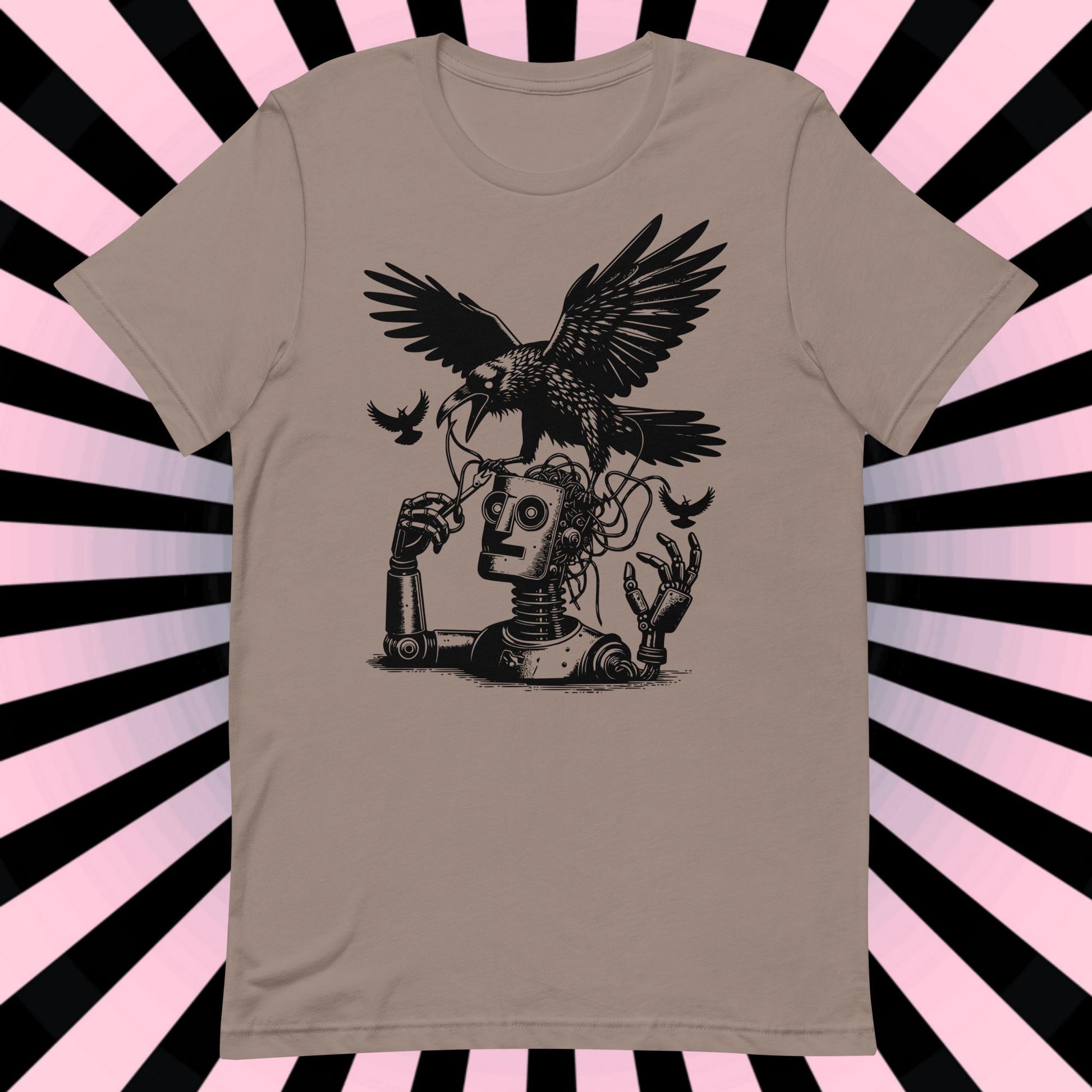 Raven Shirt Robot vs Raven Crewneck Tee Warcore Techwear Steampunk Shirt Warcore Style T-Shirt Unique Pastel Goth Gift