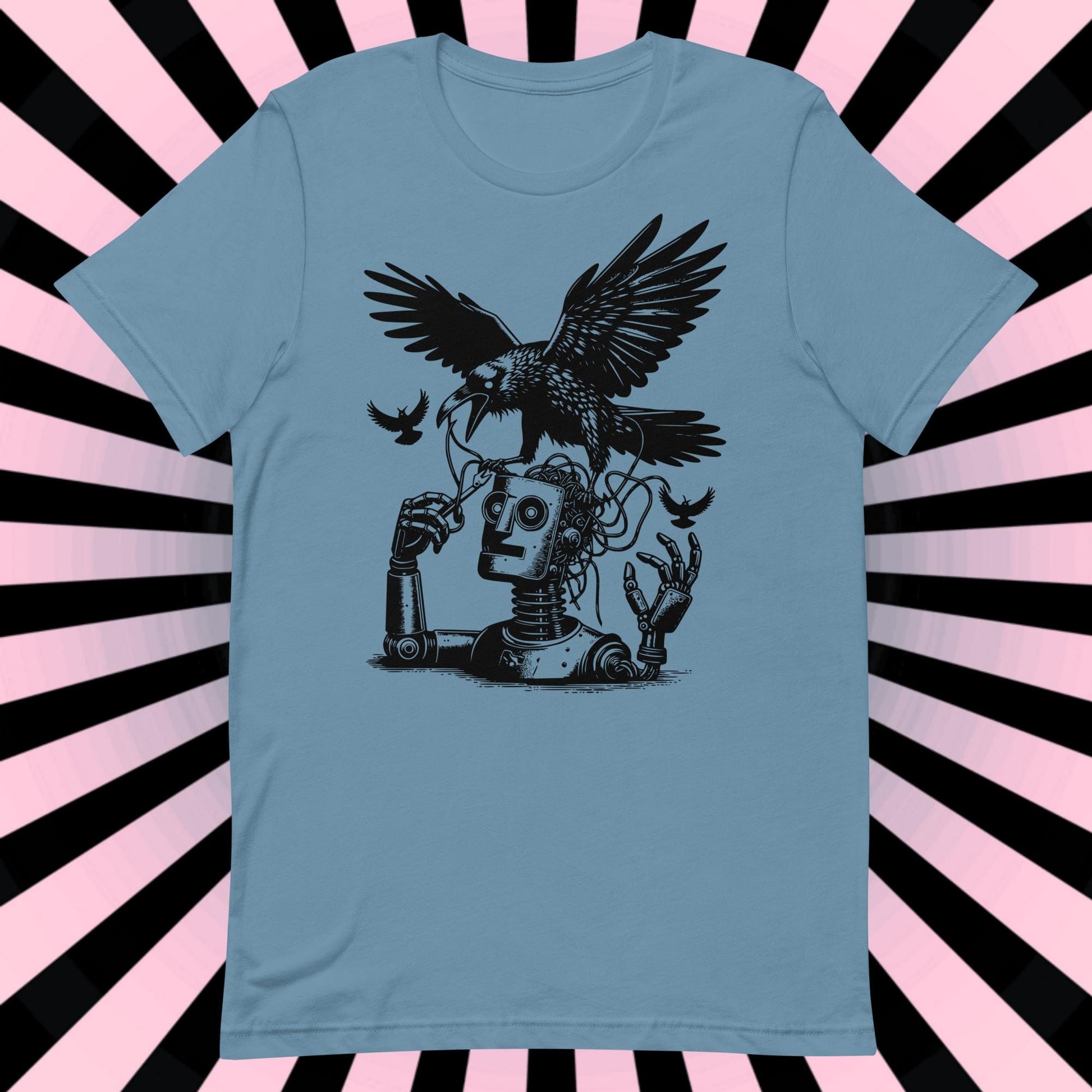 Raven Shirt Robot vs Raven Crewneck Tee Warcore Techwear Steampunk Shirt Warcore Style T-Shirt Unique Pastel Goth Gift