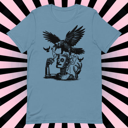 Raven Shirt Robot vs Raven Crewneck Tee Warcore Techwear Steampunk Shirt Warcore Style T-Shirt Unique Pastel Goth Gift