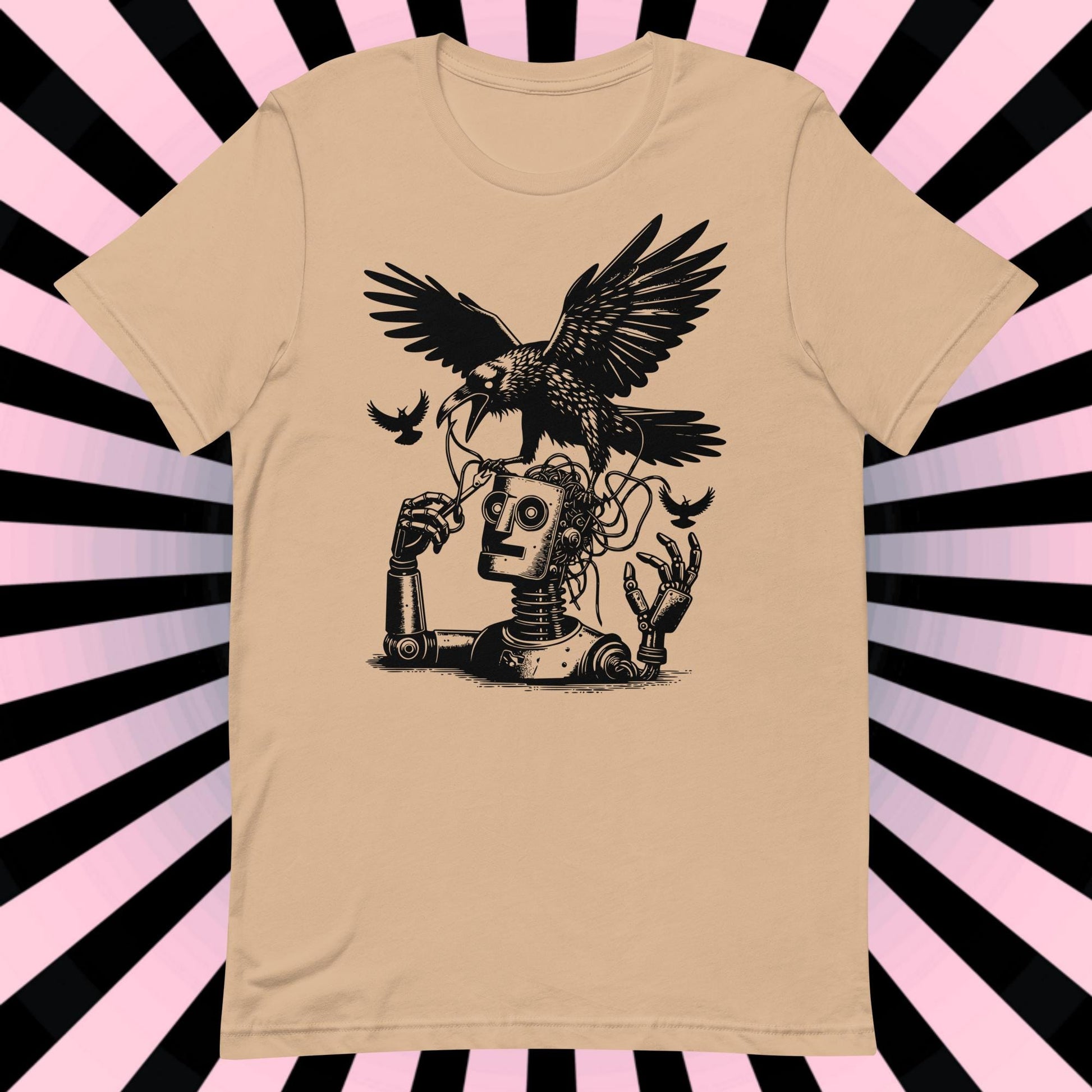 Raven Shirt Robot vs Raven Crewneck Tee Warcore Techwear Steampunk Shirt Warcore Style T-Shirt Unique Pastel Goth Gift