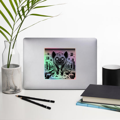 Creepy Cute Pixel Hyena Hologram Sticker Dystopian Futuristic Retro Game Holographic sticker
