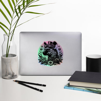 Weirdcore Steampunk Cyber Spotted Hyena Hologram Sticker Oddcore Grunge Goth Holographic sticker