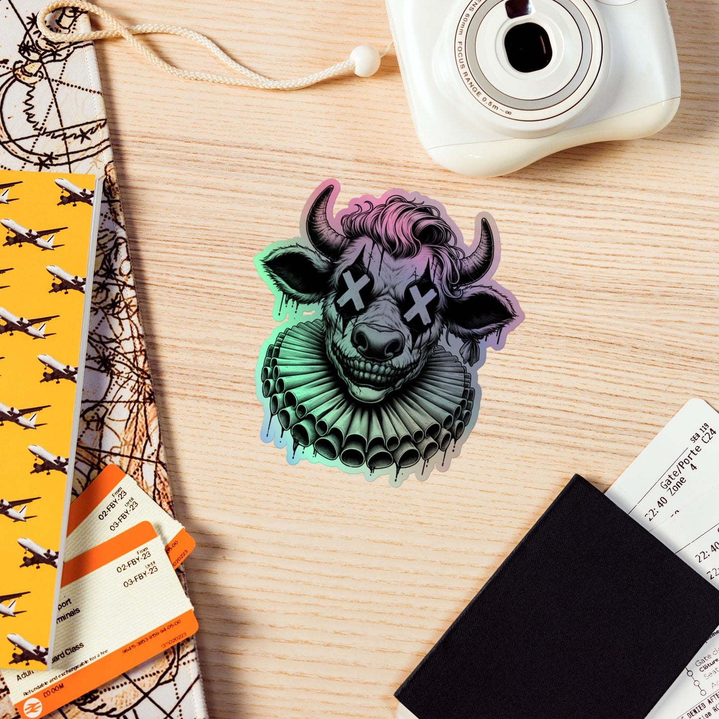 Creepy Clowncore Horror Evil Moo Cow Clown Hologram Sticker Weirdcore Clown Grunge Goth Holographic sticker