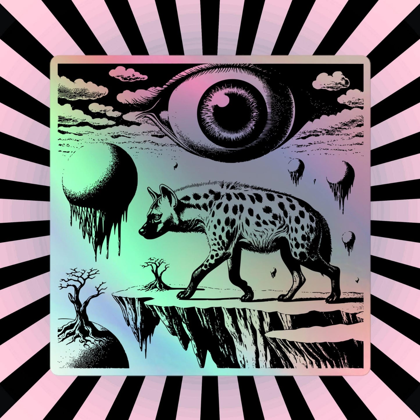 Weirdcore Hyena Sticker Gothic Grunge Oddcore Weird World Eyes Holographic Sticker