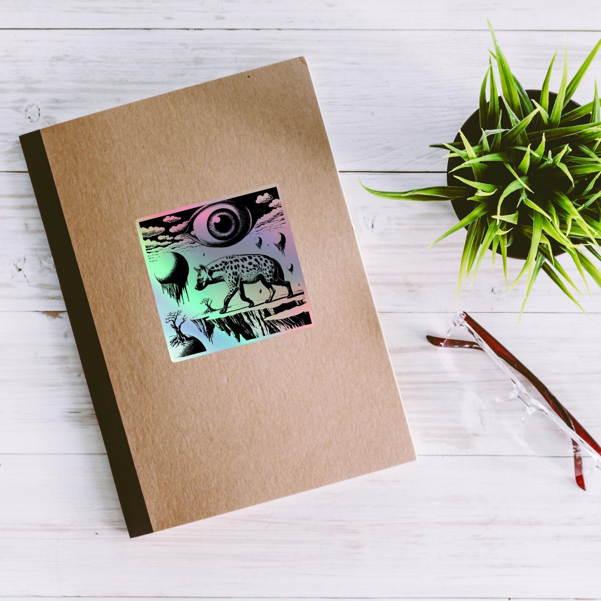 Weirdcore Hyena Sticker Gothic Grunge Oddcore Weird World Eyes Holographic Sticker