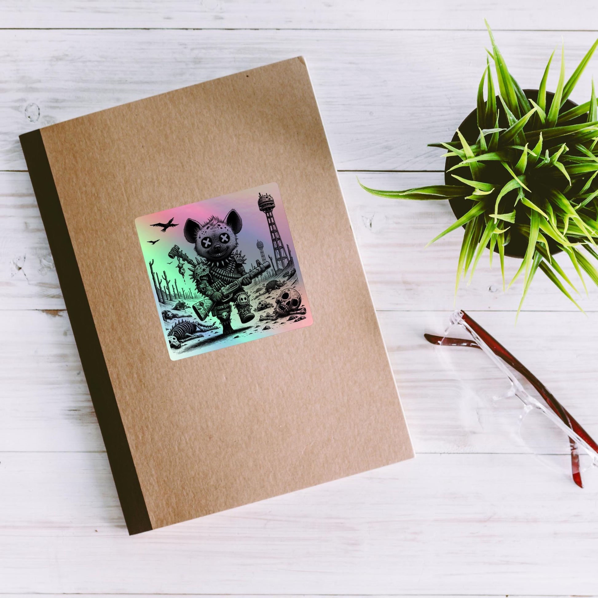 Creepy Cute Hologram Weirdcore Hyena Dystopian Futuristic Battle Hyena Oddcore Holographic sticker