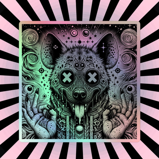 Trippy Weirdcore Oddcore Hyena Hologram Sticker Weird Horror World Holographic sticker