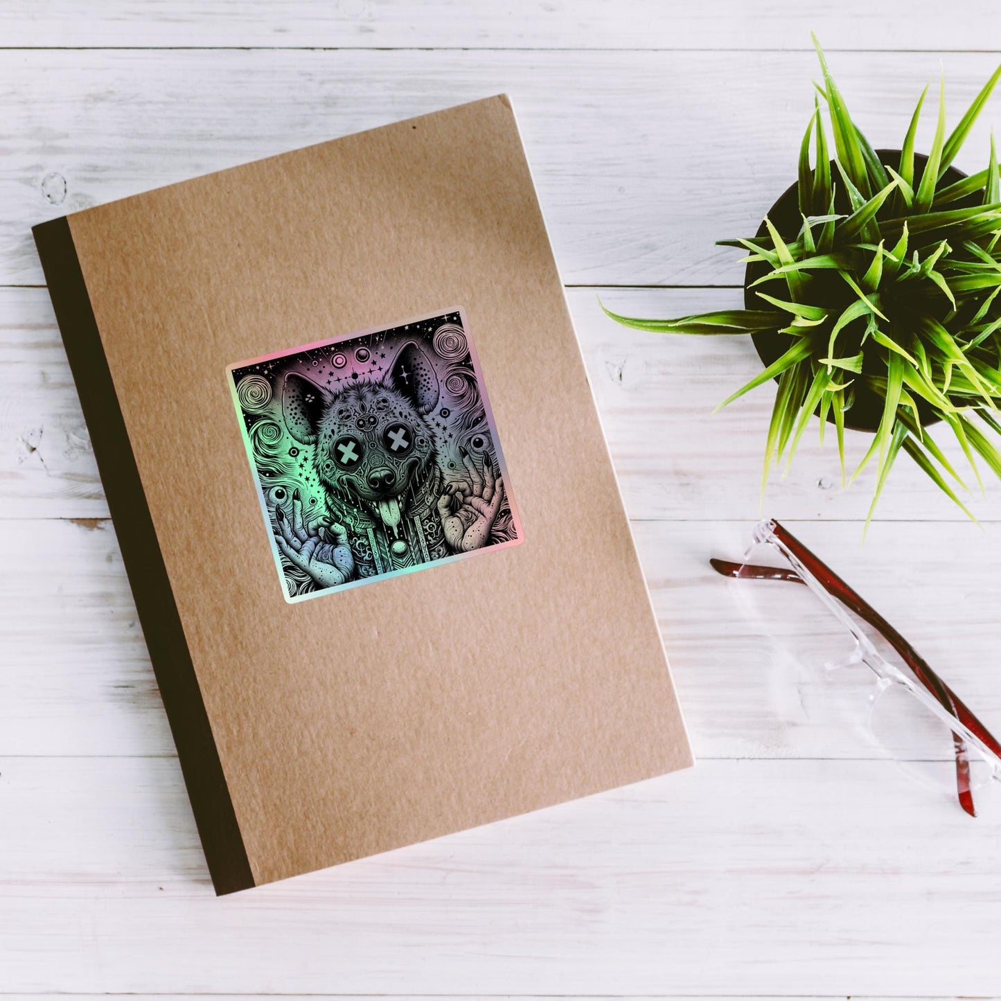 Trippy Weirdcore Oddcore Hyena Hologram Sticker Weird Horror World Holographic sticker