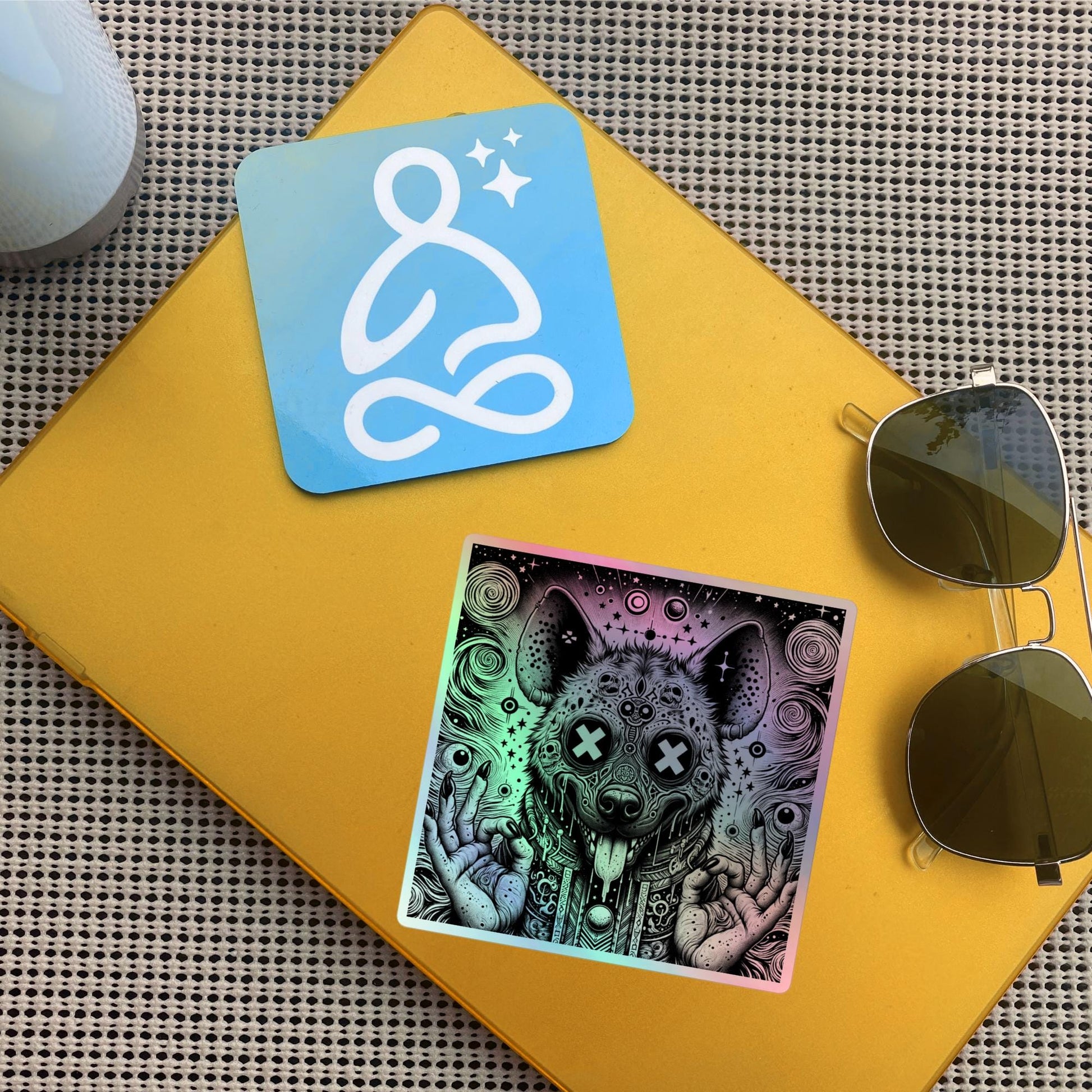 Trippy Weirdcore Oddcore Hyena Hologram Sticker Weird Horror World Holographic sticker