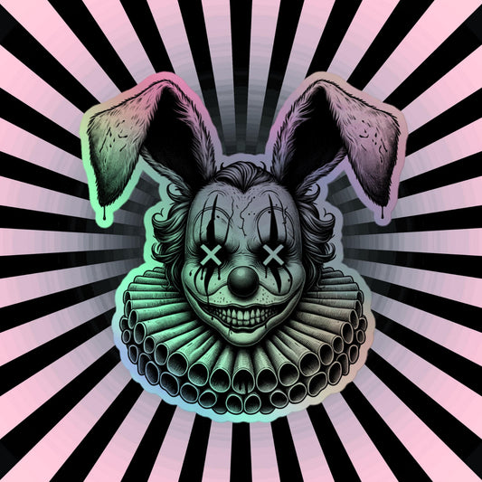 Creepy Clowncore Horror Evil Rabbit Clown Hologram Sticker Weirdcore Clown Grunge Goth Holographic sticker