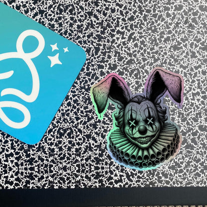 Creepy Clowncore Horror Evil Rabbit Clown Hologram Sticker Weirdcore Clown Grunge Goth Holographic sticker