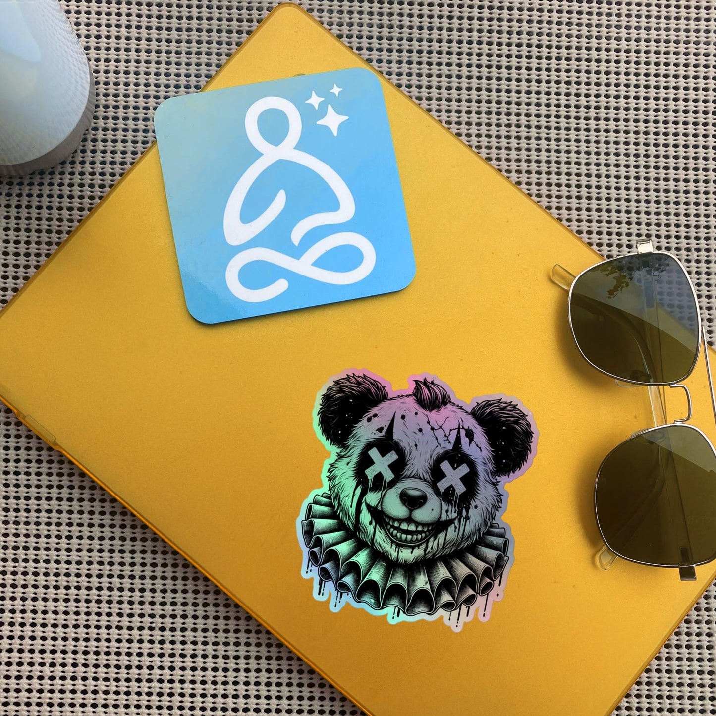 Creepy Clowncore Horror Evil Panda Bear Clown Hologram Sticker Weirdcore Clown Bear Grunge Goth Holographic sticker
