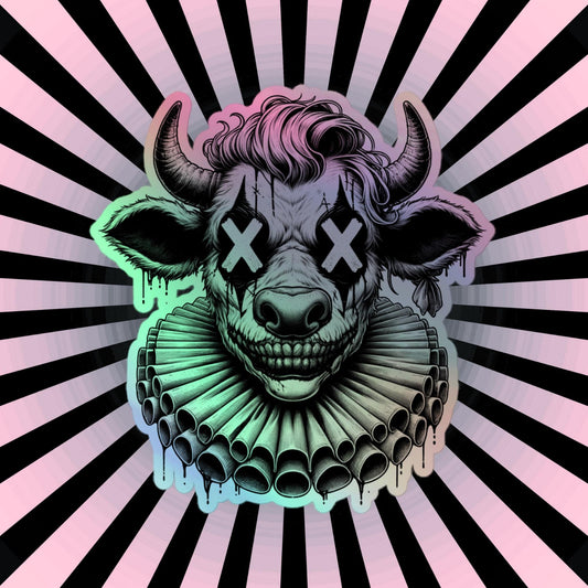Creepy Clowncore Horror Evil Moo Cow Clown Hologram Sticker Weirdcore Clown Grunge Goth Holographic sticker