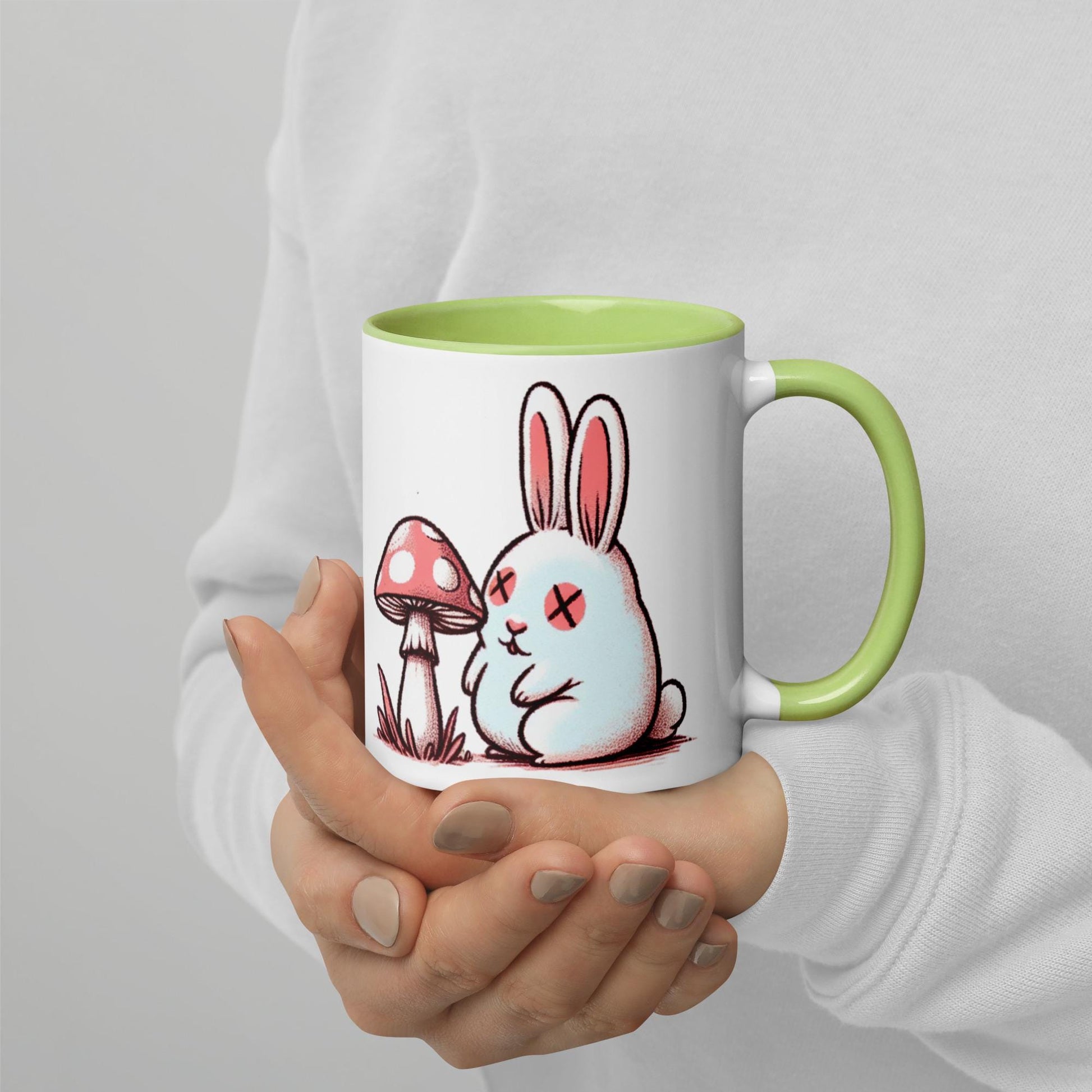 Colorful Weirdcore Mug of Cute Trippy Bunny Kawaii Anime Cute Weird Rabbit and Mushrooms Microwave and Dishwasher Safe Coffee Tea Mug
