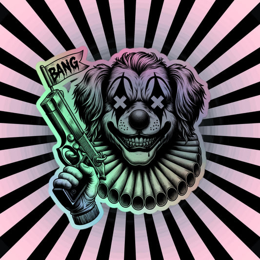 Creepy Clowncore Horror Evil Dog Clown Hologram Sticker Weirdcore Clown Grunge Goth Holographic sticker
