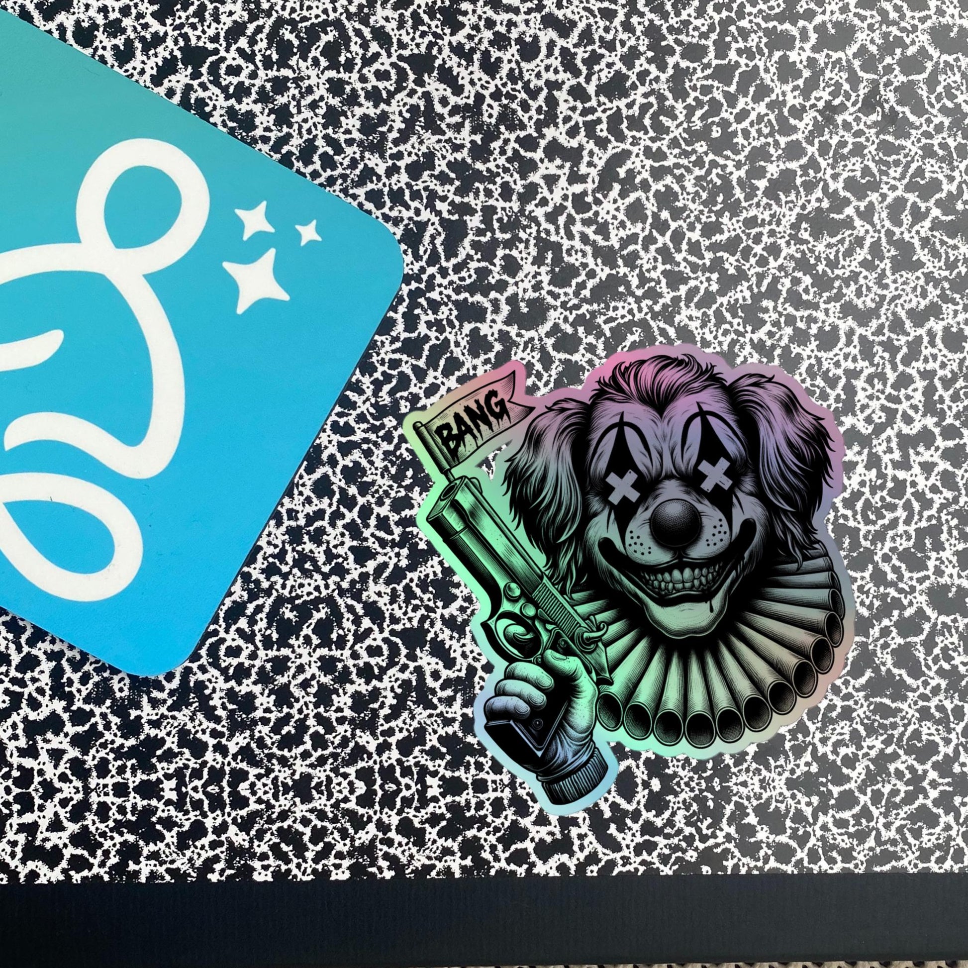 Creepy Clowncore Horror Evil Dog Clown Hologram Sticker Weirdcore Clown Grunge Goth Holographic sticker