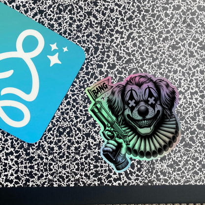 Creepy Clowncore Horror Evil Dog Clown Hologram Sticker Weirdcore Clown Grunge Goth Holographic sticker