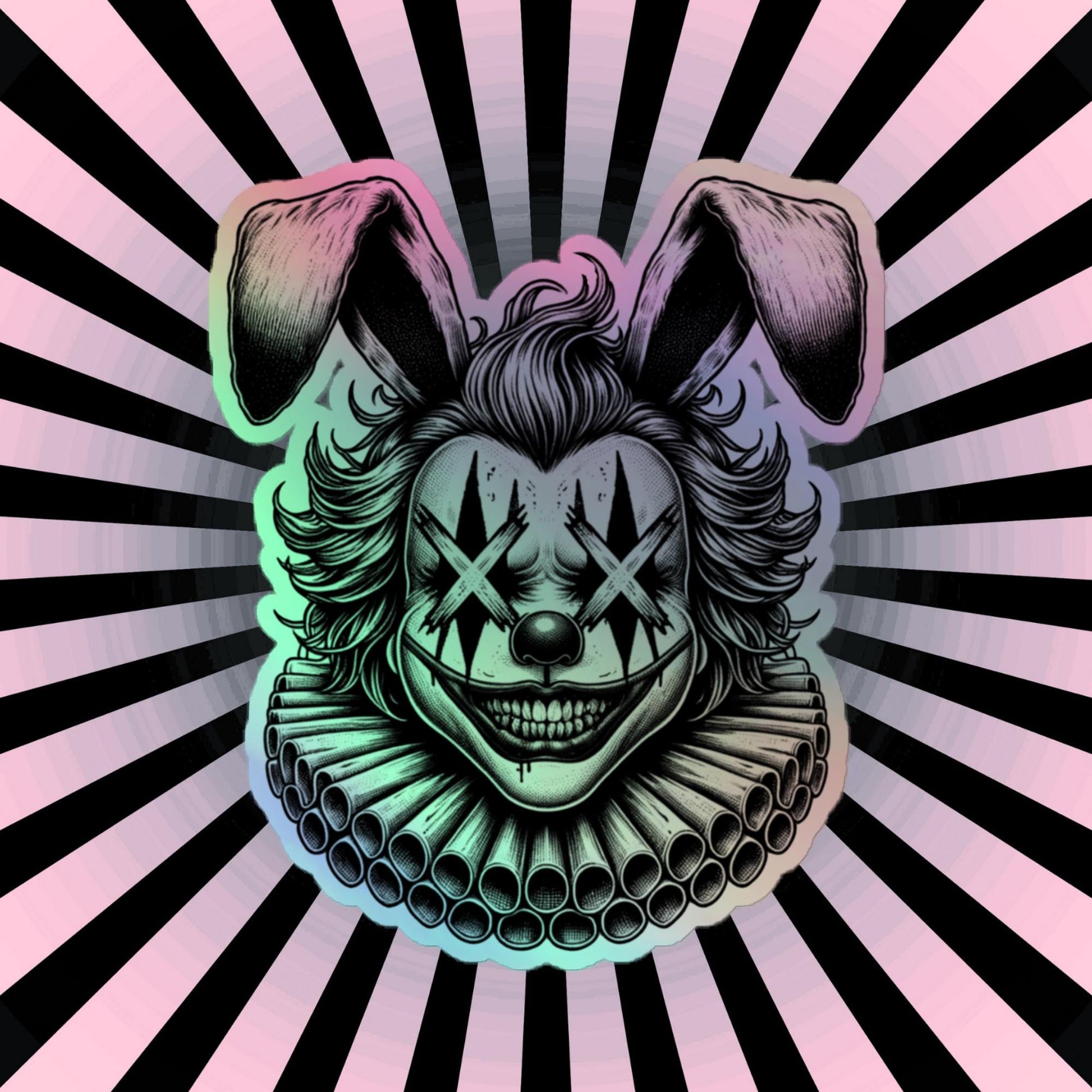 Creepy Clowncore Horror Evil Bunny Clown Hologram Sticker Weirdcore Clown Grunge Goth Holographic sticker