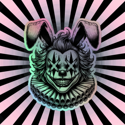 Creepy Clowncore Horror Evil Bunny Clown Hologram Sticker Weirdcore Clown Grunge Goth Holographic sticker