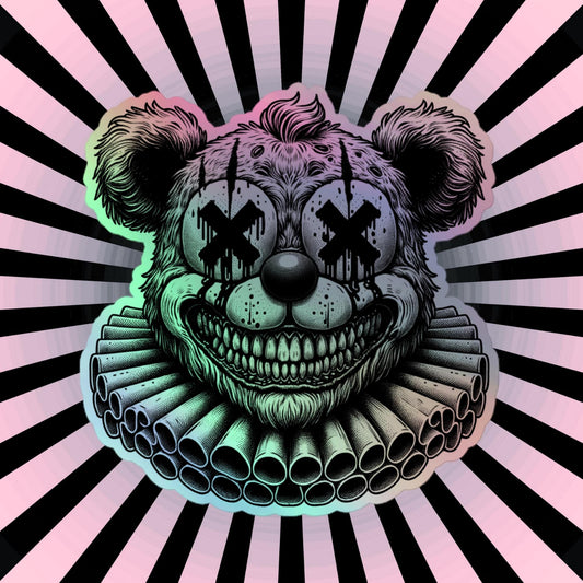 Creepy Clowncore Horror Teddy Bear Clown Hologram Sticker Weirdcore Clown Bear Grunge Goth Holographic sticker