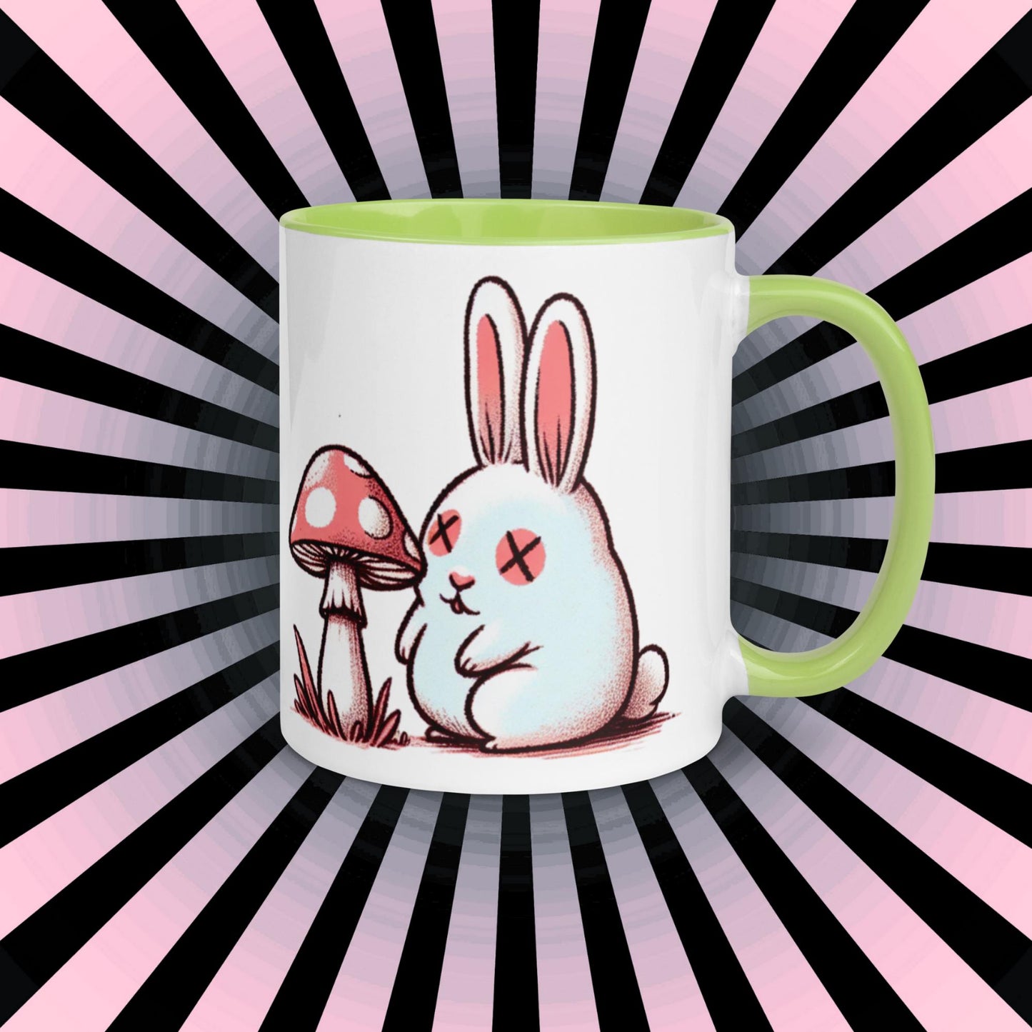 Colorful Weirdcore Mug of Cute Trippy Bunny Kawaii Anime Cute Weird Rabbit and Mushrooms Microwave and Dishwasher Safe Coffee Tea Mug