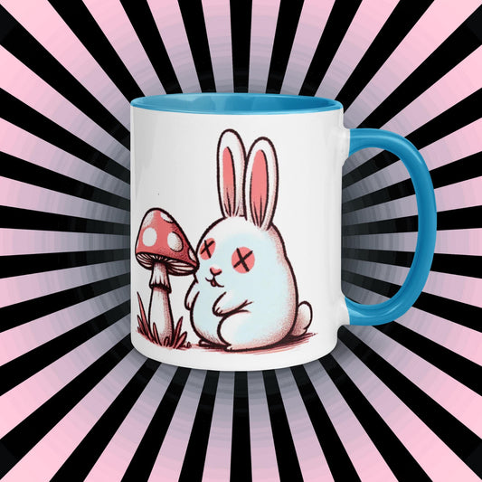 Colorful Weirdcore Mug of Cute Trippy Bunny Kawaii Anime Cute Weird Rabbit and Mushrooms Microwave and Dishwasher Safe Coffee Tea Mug