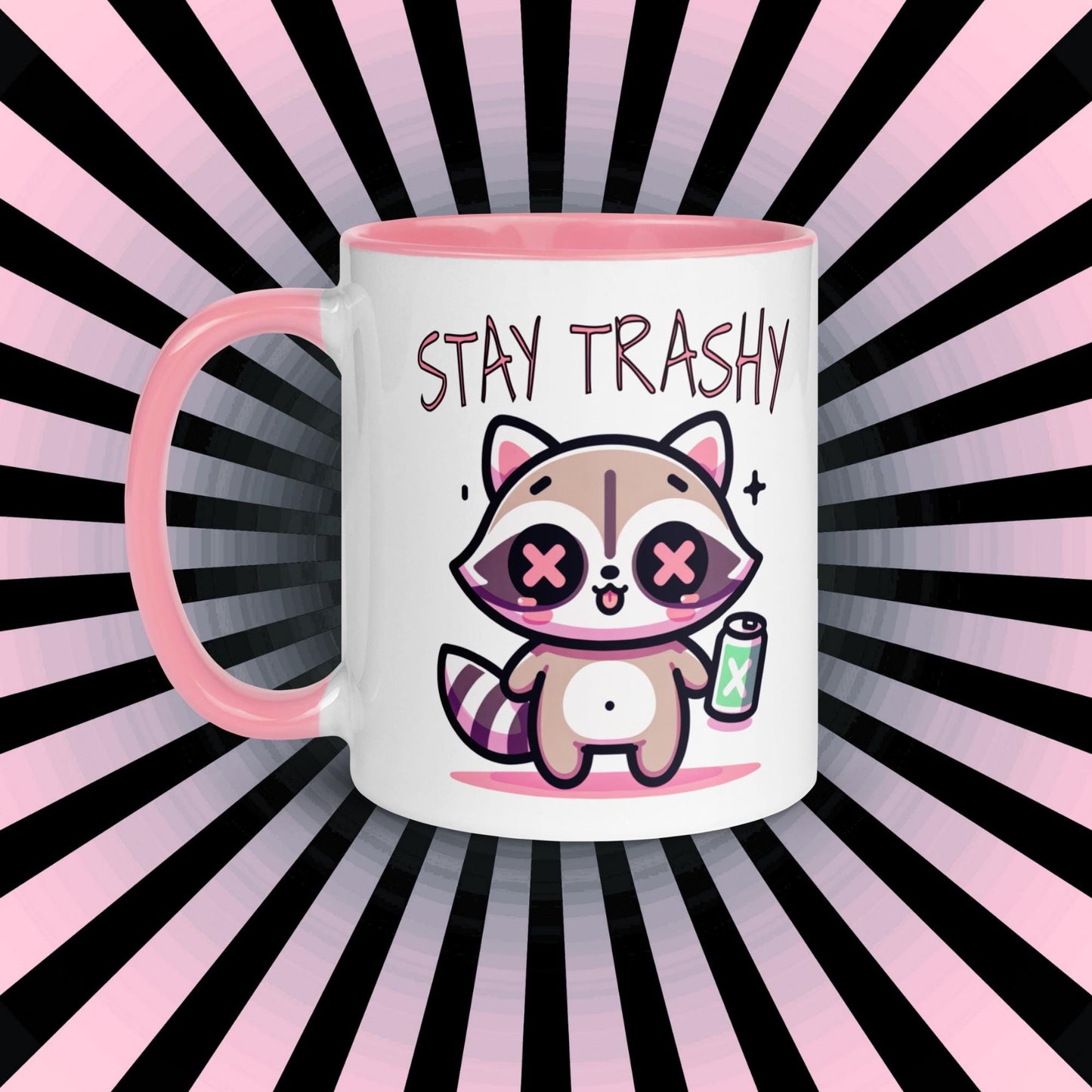 Colorful Weirdcore Mug of Stay Trashy Raccoon Kawaii Anime Cute Trash Panda Microwave and Dishwasher Safe Coffee Tea Mug