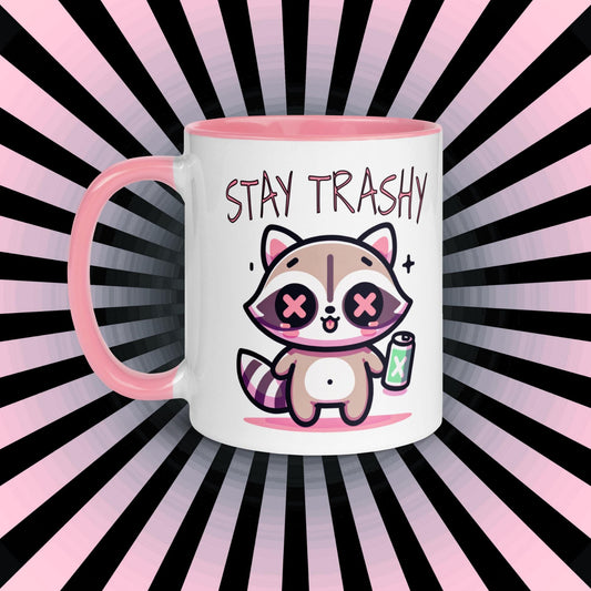 Colorful Weirdcore Mug of Stay Trashy Raccoon Kawaii Anime Cute Trash Panda Microwave and Dishwasher Safe Coffee Tea Mug