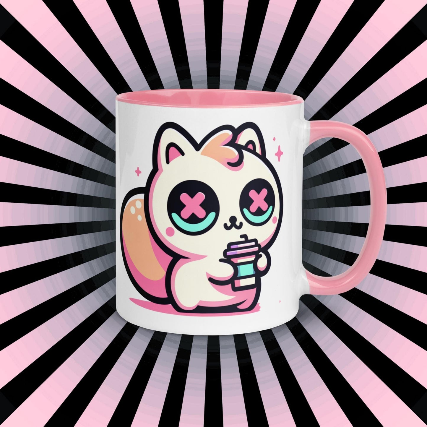 Colorful Weirdcore Mug of Cute Caffeinated Squirrel Y2K Pastel Grunge Kawaii Anime Rodent Microwave and Dishwasher Safe Coffee Tea Mug