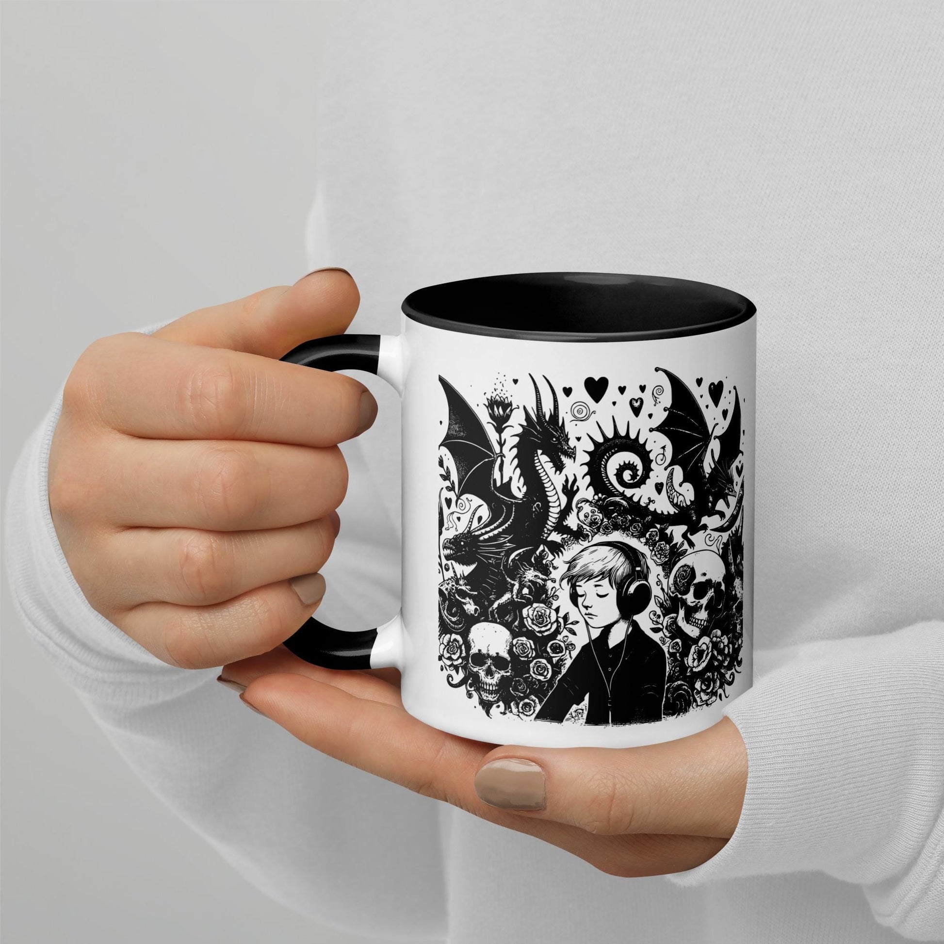 Colorful Mug Gothic Etching Grunge Y2K Goth Kid Drowning out the Demons Darkcore Microwave and Dishwasher Safe Coffee Tea Mug