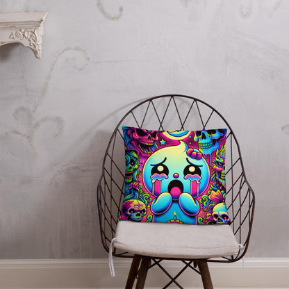 Creepy Cute Frightened Ghoul Decorative Pillow Neon Goth Grunge Weirdcore Halloween Throw Pillow