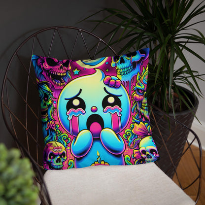 Creepy Cute Frightened Ghoul Decorative Pillow Neon Goth Grunge Weirdcore Halloween Throw Pillow