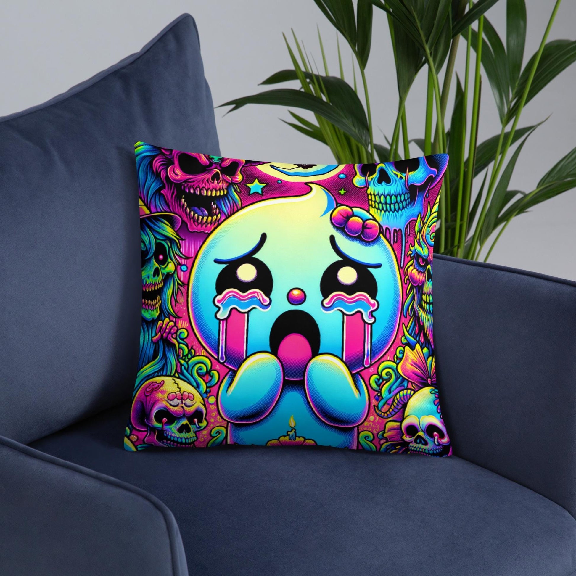 Creepy Cute Frightened Ghoul Decorative Pillow Neon Goth Grunge Weirdcore Halloween Throw Pillow