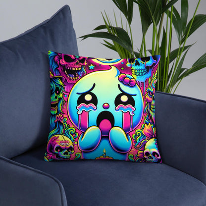 Creepy Cute Frightened Ghoul Decorative Pillow Neon Goth Grunge Weirdcore Halloween Throw Pillow