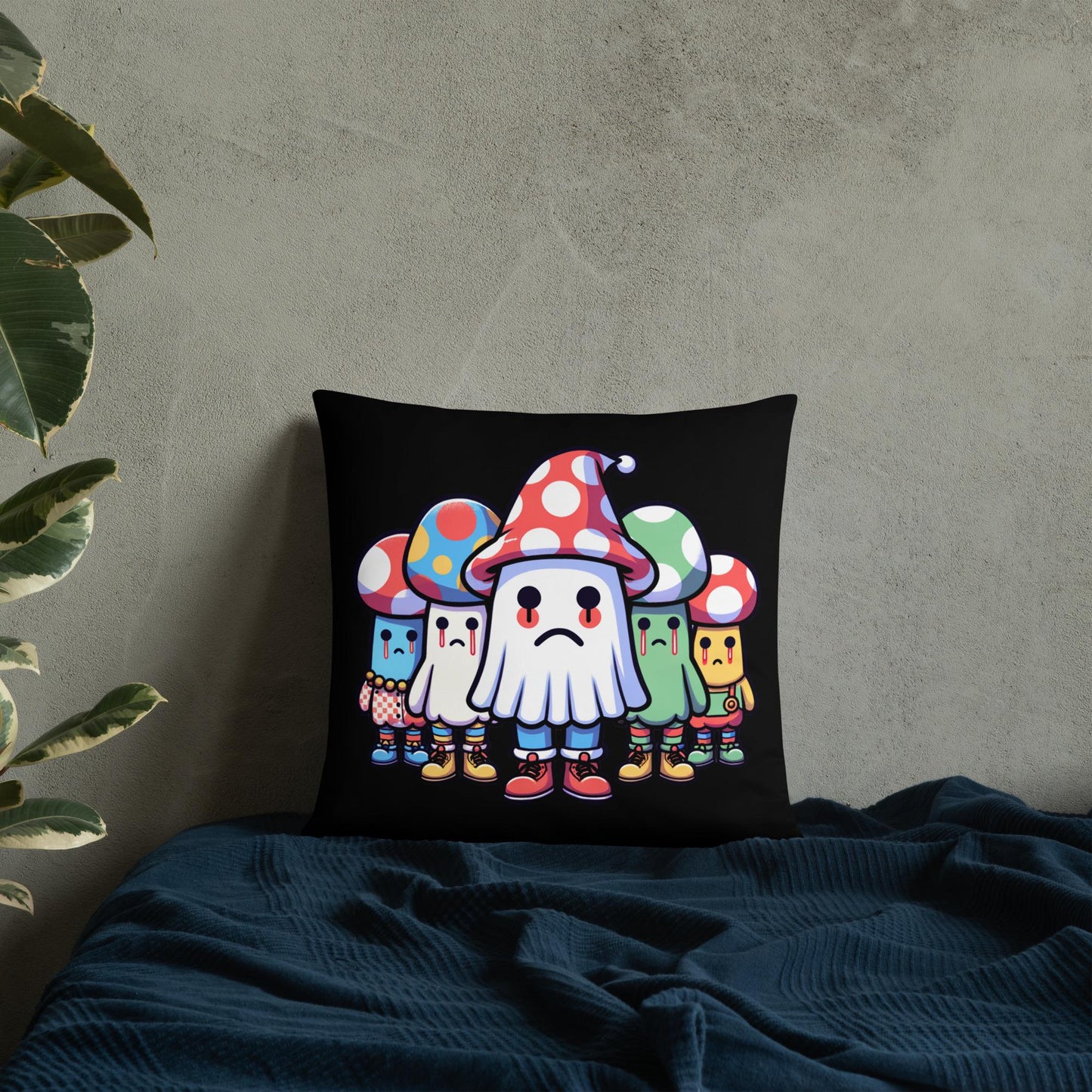 Weirdcore Creepy Cute Mushroom Ghosts Throw Pillow Halloween Goth Grunge Room Decor