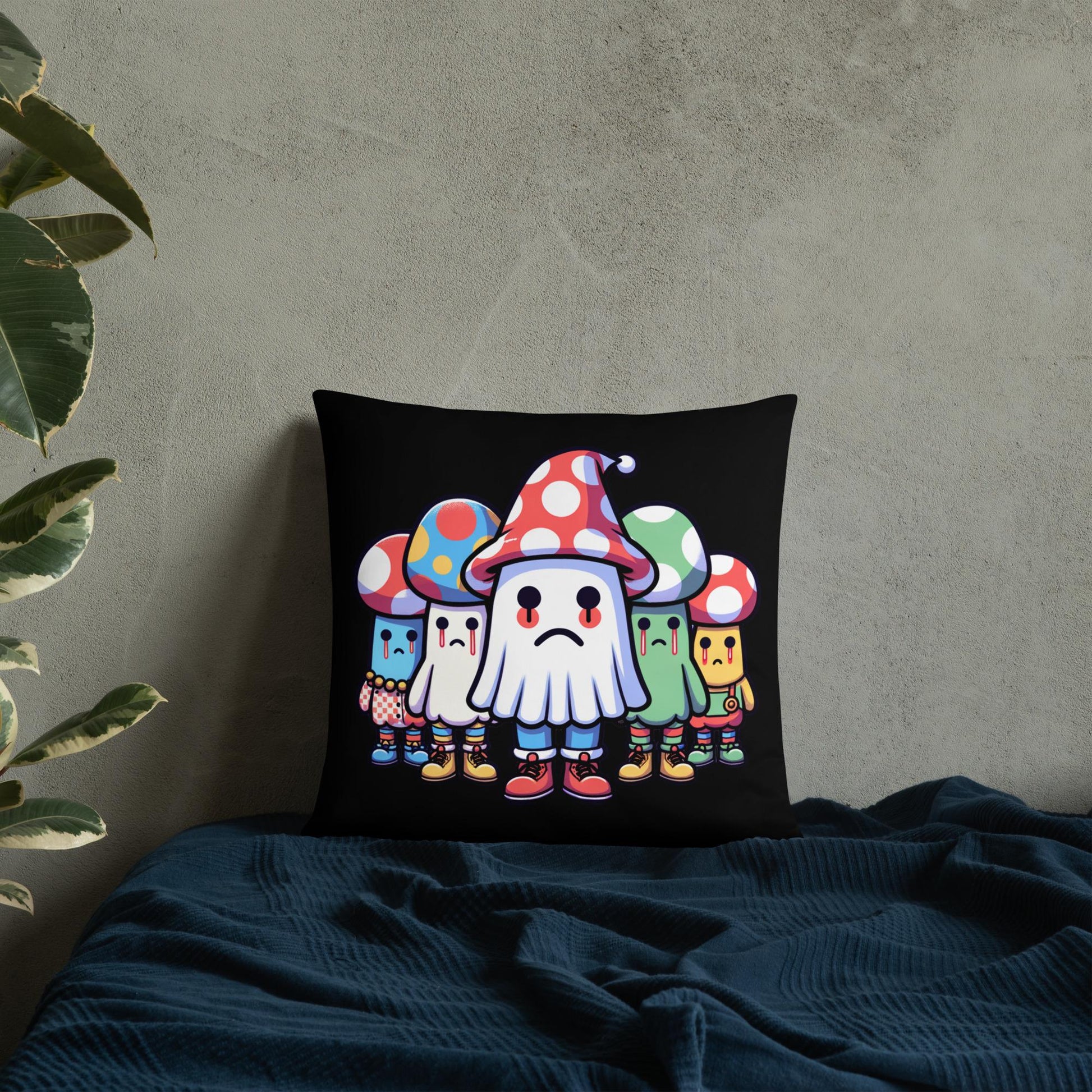 Weirdcore Creepy Cute Mushroom Ghosts Throw Pillow Halloween Goth Grunge Room Decor