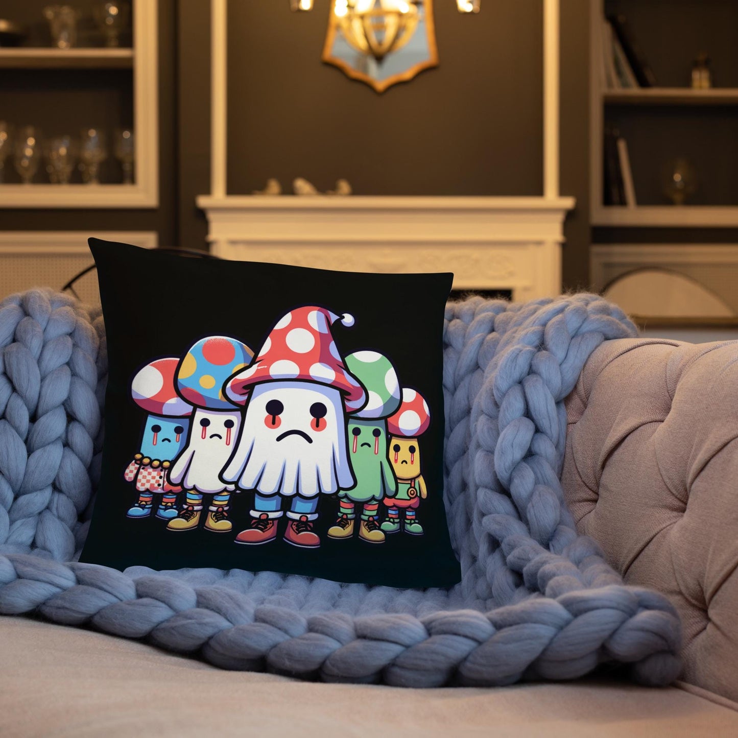 Weirdcore Creepy Cute Mushroom Ghosts Throw Pillow Halloween Goth Grunge Room Decor