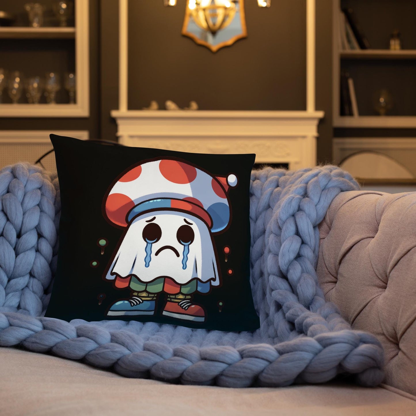 Weirdcore Creepy Cute Mushroom Ghosts Throw Pillow Halloween Goth Grunge Room Decor